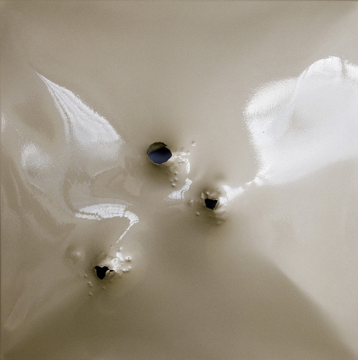 Spectrum Series 9, 2008, gunshot stainless steel, 18x18 in